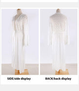 Cotton Stitching Lace Long Cardigan Bikini Blouse Swimsuit Outwear - WOMONA.COM