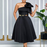 New Fashion Oblique Shoulder Bow Party Dress - WOMONA.COM