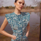 Round Neck Square Shoulder Printed Dress