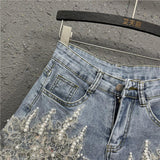 Heavy Industry Western Style Beaded Denim Shorts For Women - WOMONA.COM