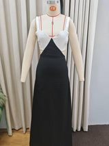 Color Contrast Patchwork Suspender Dress