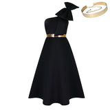 New Fashion Oblique Shoulder Bow Party Dress - WOMONA.COM