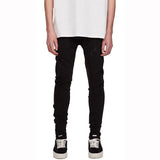Pure Black Stretch Jeans With Holes For Men - WOMONA.COM