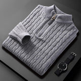 Fall Winter Men Half Zip Sweater Diamond Lattice Sweater - WOMONA.COM