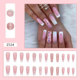 French Gradient Length Pile Rhinestone Fake Nails - WOMONA.COM