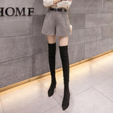 Women Wear High Waist Slim Plaid Shorts Look Thin - WOMONA.COM