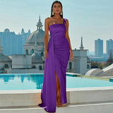 One-shoulder Off-neck Prom Party Slit Evening Dress - WOMONA.COM
