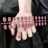 Short Square And Round Solid Color Sequins Wear Fake Nails - WOMONA.COM