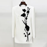 Three-dimensional Flowers Bead Long Sleeve Dress - WOMONA.COM