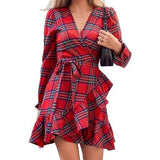 Puff Sleeve Ruffled Hem Drawstring Dress