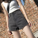 High Waisted Smoked Gray Denim Shorts For Women - WOMONA.COM