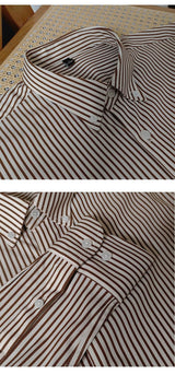 Slim Fitting Coffee Striped Shirt For Men - WOMONA.COM