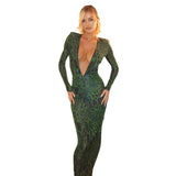 Women's High-Open Spot Print Deep V Long Dress