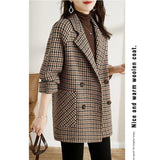 Suit Collar Houndstooth Woolen Coat Woman