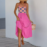 Women's Backless Vacation Style Rose Printing Dress