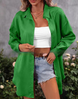 Fashion Loose Candy Color Long Sleeve Shirt Top - WOMONA.COM