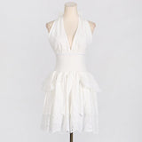 Deep V-neck Sleeveless Halter High Waist Slimming Dress