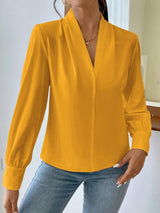 Long Sleeve Design Sense V-neck Loose Top - WOMONA.COM
