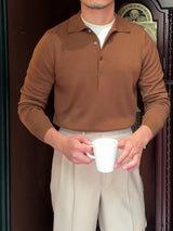 Long Sleeve Lapel T-shirt Vintage Wool - WOMONA.COM