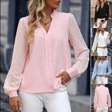 V-neck Long-sleeved Chiffon Shirt - WOMONA.COM