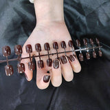 Short Square And Round Solid Color Sequins Wear Fake Nails - WOMONA.COM