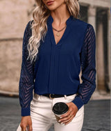 V-neck Long-sleeved Chiffon Shirt - WOMONA.COM