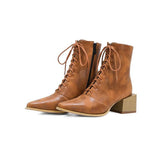 Thick Heel Pointed Toe Zipper Short Boots Women - WOMONA.COM