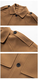 Men's Solid Color Mid-length Woolen Coat - WOMONA.COM