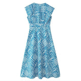 Round Neck Square Shoulder Printed Dress