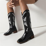Embroidered Square Toe Mid-heel Boots For Women - WOMONA.COM