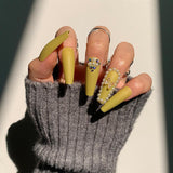 Mustard Yellow Green Wear Nail Butterfly - WOMONA.COM