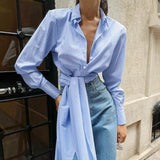 Design Sense French Style Tied Striped Shirt - WOMONA.COM