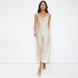 Women's Fashion Suspenders Satin Dress - WOMONA.COM