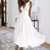 European And American V-neck Chest Wrap Dress - WOMONA.COM
