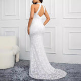 Fashion New Solid Color Trailing Dress Women