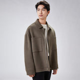 Lapel Zipper Double-faced Woolen Goods Jacket - WOMONA.COM