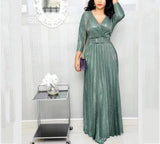 Long Sleeve Bronzing Pleated Puffy Dress