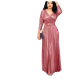 Long Sleeve Bronzing Pleated Puffy Dress