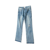 RO Style Lightning Pattern Washed Split Jeans
