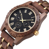 Retro Walnut Gold Multi-functional Men's Quartz Watch - WOMONA.COM