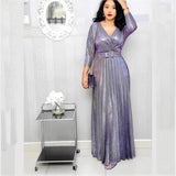 Long Sleeve Bronzing Pleated Puffy Dress