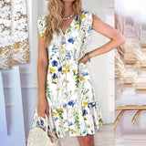 V-neck Loose Print Dress Women - WOMONA.COM