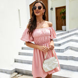Women's Fashion Puff Sleeve Waist-tight Collar Dress - WOMONA.COM