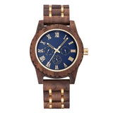 Retro Walnut Gold Multi-functional Men's Quartz Watch - WOMONA.COM