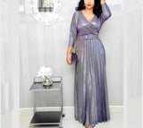 Long Sleeve Bronzing Pleated Puffy Dress