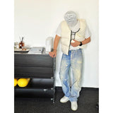 Gray White Washed Distressed Trousers