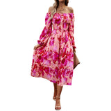 Women's Elegant Printed Square Collar Long Dress - WOMONA.COM