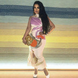 Printed Half Turtleneck Slim Fit Long Dress