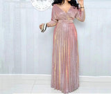 Long Sleeve Bronzing Pleated Puffy Dress