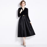 V-neck Waist-controlled Lace-up Large Swing Dress - WOMONA.COM